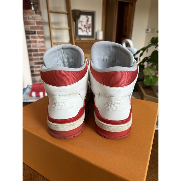 Louis Vuitton LV TRAINER SNEAKER MID TOP W/BOX Men’s UK size 8 Red White RARE! - Picture 9 of 12
